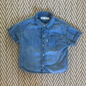 Zara toddler boys denim button down short sleeve shirt - size 18-24m